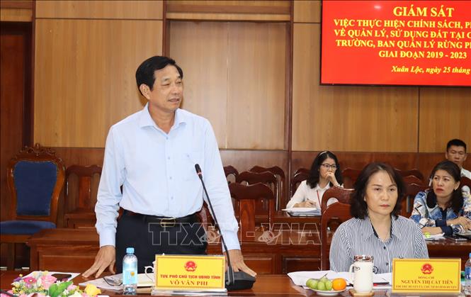 Ông Võ Văn Phi, Phó Chủ tịch UBND tỉnh Đồng Nai phát biểu tại buổi giám sát. Ảnh: Công Phong - TTXVN