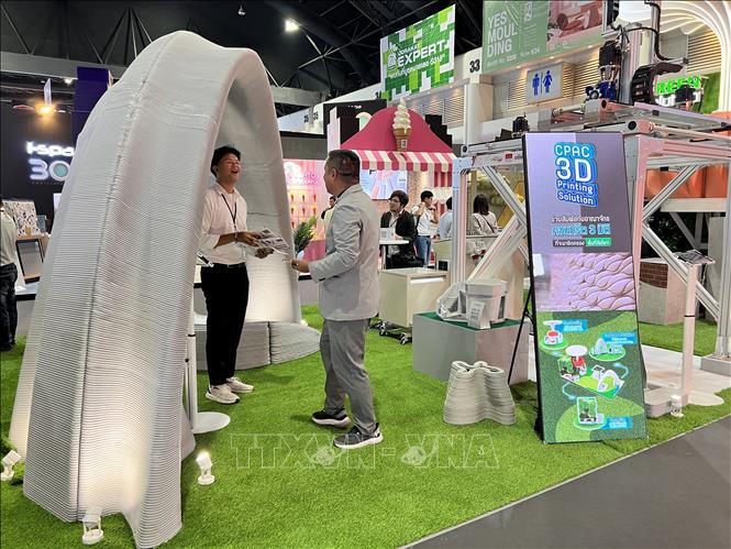 Công nghệ in 3D trong lĩnh vực xây dựng được trưng bày tại triển lãm. Ảnh: Đỗ Sinh - Pv TTXVN tại Thái Lan  