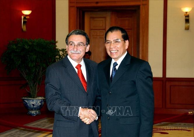 Tổng Bí thư Nông Đức Mạnh tiếp Chủ tịch Đảng Cộng sản Brazil Renato Rabelo thăm và làm việc tại Việt Nam (2008). Ảnh: Nguyễn Dân - TTXVN