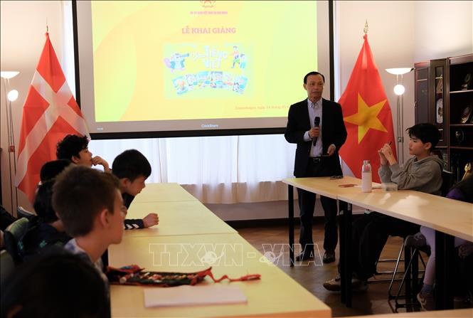 Đại sứ Việt Nam tại Đan Mạch Lương Thanh Nghị phát biểu. Ảnh: TTXVN phát