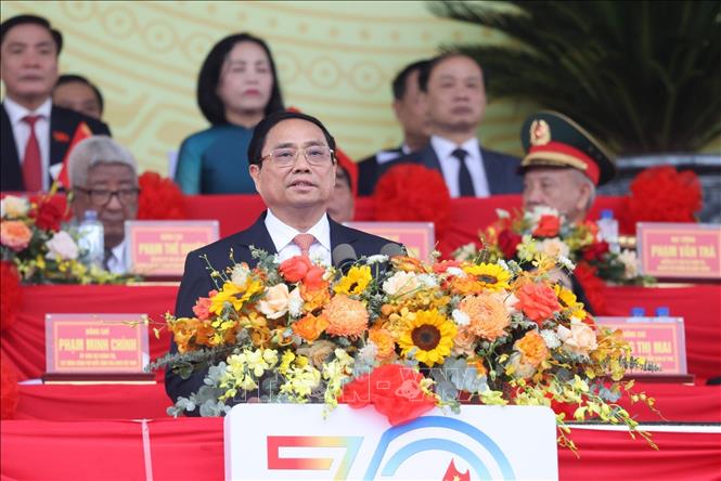 Thủ tướng Chính phủ Phạm Minh Chính đọc Diễn văn kỷ niệm 70 năm Chiến thắng Điện Biên Phủ.Ảnh: Lâm Khánh - TTXVN