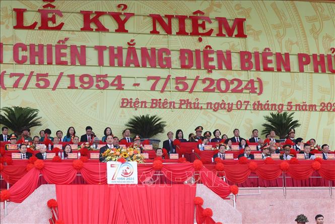 Thủ tướng Chính phủ Phạm Minh Chính đọc Diễn văn kỷ niệm 70 năm Chiến thắng Điện Biên Phủ. Ảnh: Tuấn Anh - TTXVN
