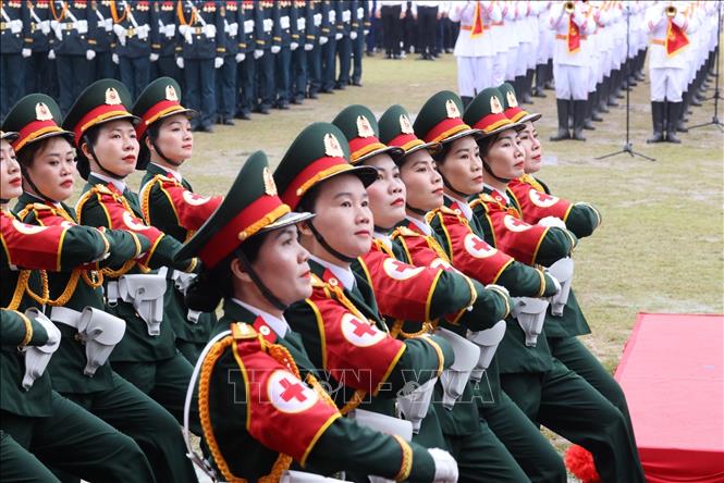 Khối nữ sĩ quan Quân y diễu binh. Ảnh: Lâm Khánh - TTXVN