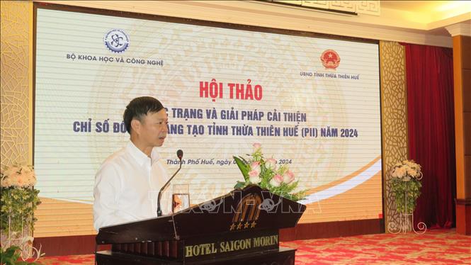 Thứ trưởng Bộ Khoa học và Công nghệ Hoàng Minh phát biểu tại Hội thảo. Ảnh: Tường Vi – TTXVN.     
