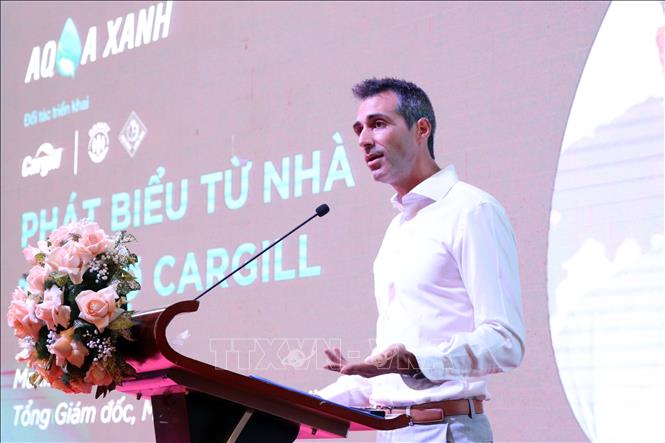 Ông Maxime Hilbert, Tổng Giám đốc ngành Dinh dưỡng Thủy sản Cargill tại Việt Nam, phát biểu. Ảnh: Kim Há-TTXVN