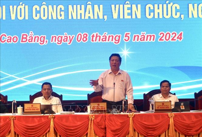 Bí thư Tỉnh uỷ Cao Bằng Trần Hồng Minh phát biểu tại Hội nghị. Ảnh: Chu Hiệu-TTXVN.