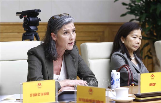 Bà Ramla Khalidi, Trưởng Đại diện Chương trình Phát triển Liên hợp quốc (UNDP) tại Việt Nam phát biểu ý kiến. Ảnh: Doãn Tấn - TTXVN