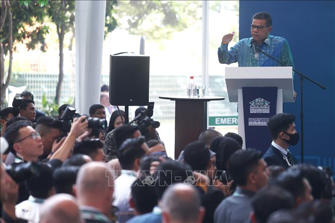 Bộ trưởng Quốc phòng Malayisia Mohamed Khaled Nordin phát biểu tại phiên bế mạc. Ảnh: Hằng Linh-PV TTXVN tại Malaysia