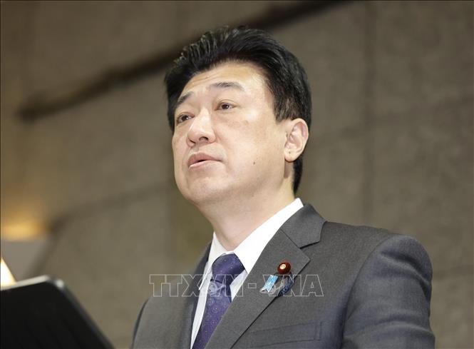(Tư liệu) Bộ trưởng Quốc phòng Nhật Bản Minoru Kihara phát biểu họp báo tại thủ đô Tokyo. Ảnh: Kyodo/TTXVN