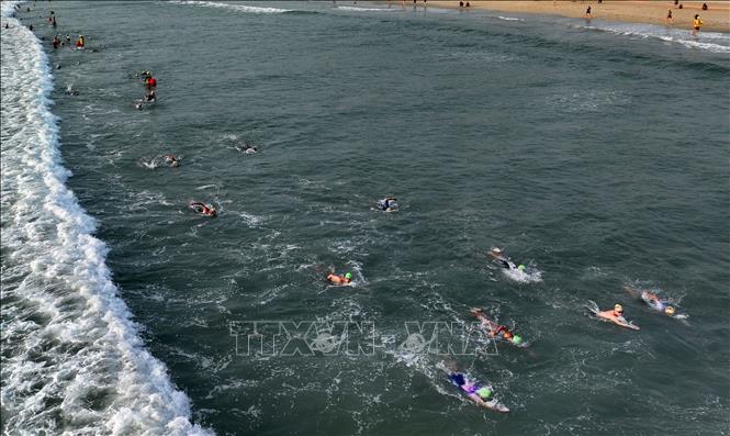 Swimmers participate in the 1.9-kilometre swim at the event. VNA Photo: Trần Lê Lâm