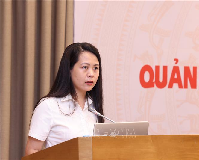 Bà Ngô Thị Thùy Linh, Phó trưởng ban, Ban Quản lý rủi ro (Tổng cục Thuế) phát biểu. Ảnh: Phạm Hậu - TTXVN