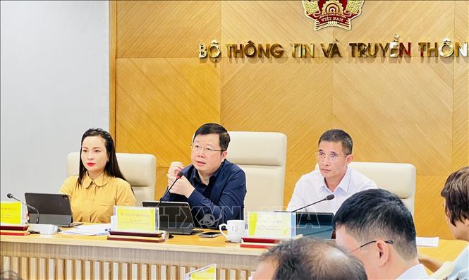 Thứ trưởng Bộ Thông tin và Truyền thông Nguyễn Thanh Lâm chủ trì cuộc họp báo thường kỳ tháng 5/2024. Ảnh: Ngọc Bích – TTXVN