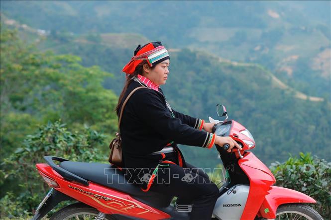 Chị Lý Thị Tìn (thôn Cốc Peng, xã Ngam La, huyện Yên Minh) có hơn 10 năm làm cô đỡ thôn bản, thường xuyên đến theo dõi, chăm sóc cho trẻ sơ sinh, tư vấn cho bà mẹ sau sinh, thai phụ trên địa bàn xã. Ảnh: Minh Quyết - TTXVN

