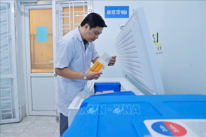 Nhân viên Trung tâm Kiểm soát bệnh tật tỉnh Hà Giang kiểm tra, theo dõi nhiệt độ bảo quản vaccine. Ảnh: Minh Quyết – TTXVN