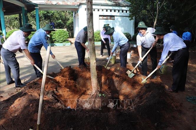 Các đại biểu trồng cây tại lễ phát động. Ảnh: Minh Trí - TTXVN
