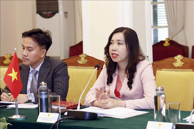 Vietnamese Deputy Minister of Foreign Affairs Le Thi Thu Hang speaks at the meeting. VNA Photo: Doãn Tấn 