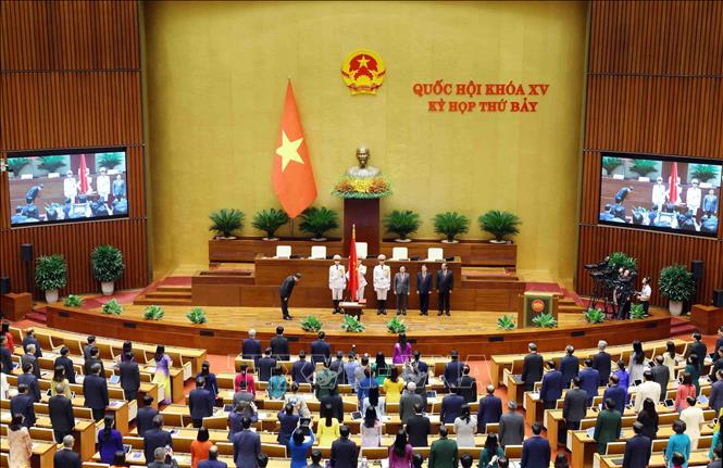 Newly-elected Chairman of the National Assembly Tran Thanh Man at the swearing-in ceremony. VNA Photo