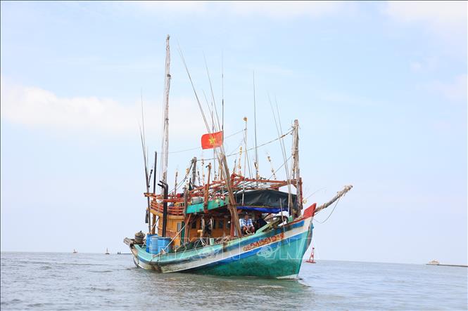Fishing boats return after offshore voyages to Doc River port, Tran Van Thoi district. VNA Photo: Hồng Đạt