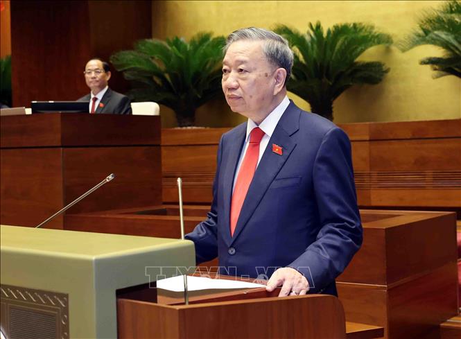 President To Lam delivers his inauguration speech in Hanoi on May 22. VNA Photo