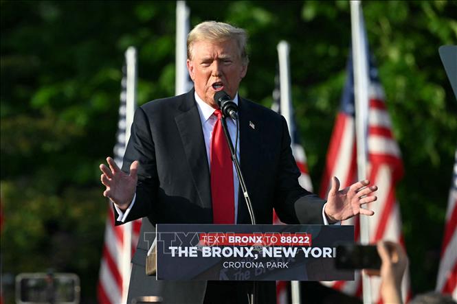 Cựu Tổng thống Mỹ Donald Trump phát biểu tại cuộc vận động tranh cử ở New York, Mỹ, ngày 23/5/2024. Ảnh: AFP/TTXVN