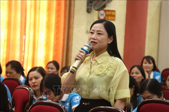 Đại diện Hội Liên hiệp Phụ nữ các cấp phát biểu ý kiến tại Hội nghị. Ảnh: Đinh Văn Nhiều-TTXVN