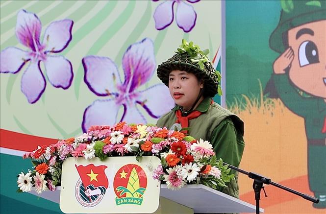 Phó Bí thư Thành đoàn, Chủ tịch Hội đồng Đội Thành phố Hồ Chí Minh Trịnh Thị Hiền Trân phát biểu tại chương trình. Ảnh: Hồng Giang - TTXVN