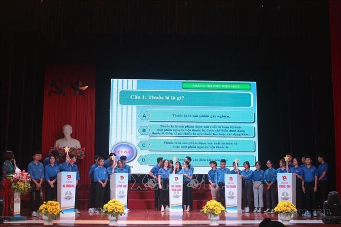 Tỉnh đoàn Hải Dương tổ chức Hội thi Tuyên truyền về phòng, chống tác hại của thuốc lá năm 2022, nhằm tăng cường tuyên truyền và nâng cao nhận thức về Luật Phòng, chống tác hại của thuốc lá và các quy định, chính sách, pháp luật của Đảng, Nhà nước về phòng chống tác hại của thuốc lá cho các đoàn viên thanh niên (2022). Ảnh: TTXVN phát