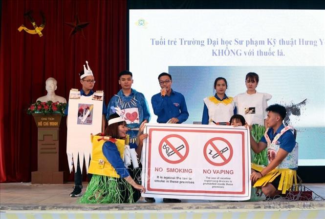 Hội thi tìm hiểu Luật phòng, chống tác hại thuốc lá, sáng kiến về phòng, chống tác hại thuốc lá trong Đoàn viên, thanh niên tỉnh Hưng Yên năm 2018. Ảnh: Phạm Kiên - TTXVN