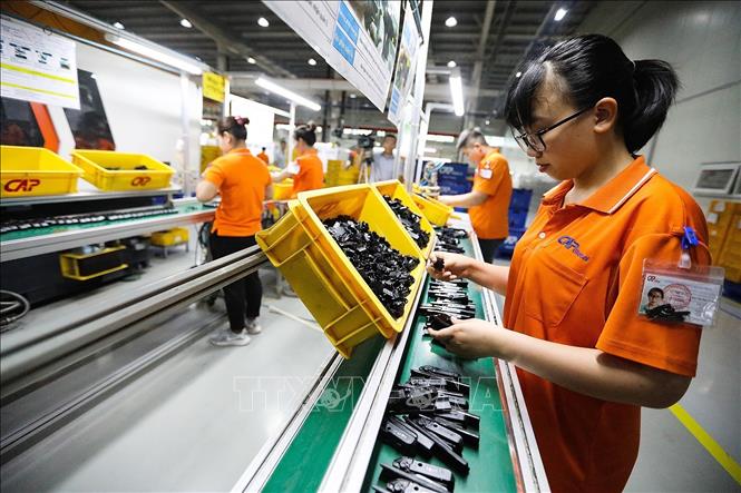 Công ty TNHH Cap Global là doanh nghiệp 100% vốn đầu tư nước ngoài hoạt động trong khu công nghiệp Lương Sơn với mức đầu tư 25 triệu USD, chuyên sản xuất cần gạt ô tô cung cấp cho các thị trường xuất khẩu là Hoa Kỳ, châu Âu, Nhật Bản. Ảnh: Trọng Đạt-TTXVN