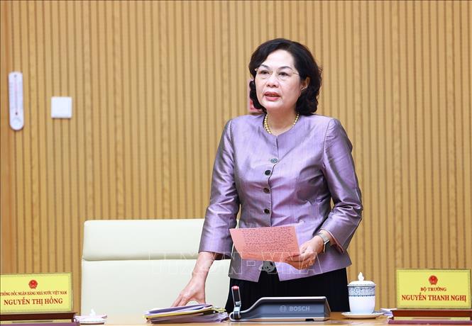 Governor of the State Bank of Vietnam Nguyen Thi Hong speaks at the Government’s regular meeting. VNA Photo: Dương Giang
