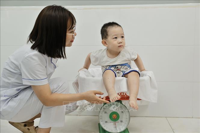 Đồng thời, từ ngày 1 đến 7/6, Hà Nội cũng triển khai chiến dịch cân, đo cho toàn bộ trẻ dưới 5 tuổi sinh sống trên địa bàn. Ảnh: Minh Quyết – TTXVN
