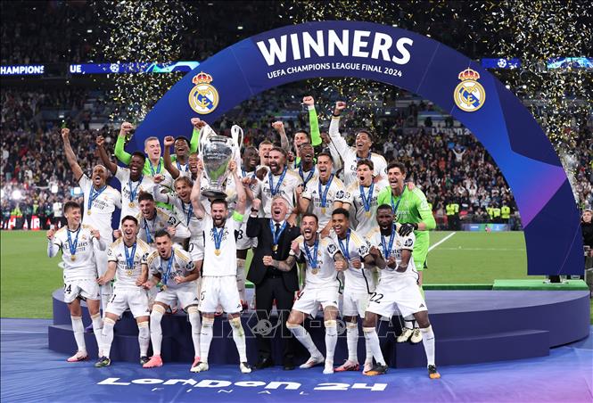 Real Madrid vô địch Champions League lần thứ 15 sau khi đánh bại Borussia Dortmund 2-0 trong trận chung kết ở London, Anh sáng 2/6/2024. Ảnh: THX/TTXVNN