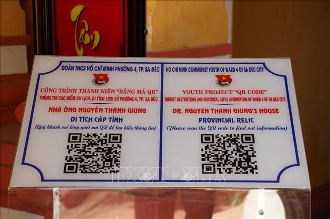 Mã QR giới thiệu thông tin về lịch sử và những nét văn hóa độc đáo của biệt thự Nguyễn Thành Giung. Ảnh: Minh Hưng - TTXVN