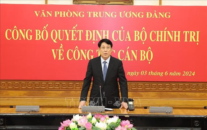 Đại tướng Lương Cường, Ủy viên Bộ Chính trị, Thường trực Ban Bí thư phát biểu tại buổi lễ. Ảnh: Trí Dũng – TTXVN