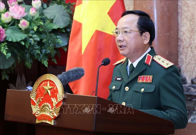 Sen. Lieut. Gen. Trinh Van Quyet speaks at his appointment ceremony. VNA Photo: Nhan Sáng