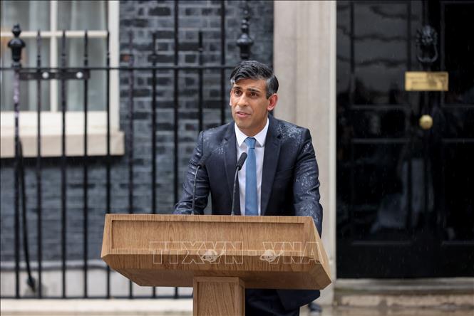 Thủ tướng Anh Rishi Sunak phát biểu tại thủ đô London. Ảnh: THX/TTXVN
