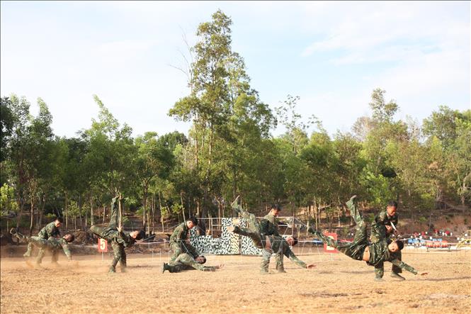 Chiến sĩ Lữ đoàn Đặc công 198 thực hành võ chiến đấu đặc công. Ảnh: Tuấn Anh - TTXVN