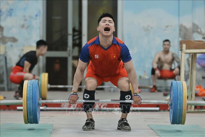 Đô cử Trịnh Văn Vinh nỗ lực tập luyện để đạt thành tích tốt nhất tại kỳ Olympic sắp tới. Ảnh: Minh Quyết – TTXVN