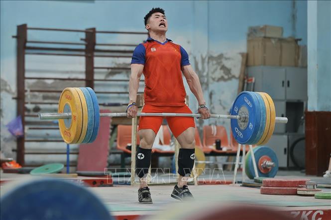 Đô cử Trịnh Văn Vinh đang nỗ lực tập luyện để đạt thành tích tốt nhất tại kỳ Olympic sắp tới. Ảnh: Minh Quyết – TTXVN