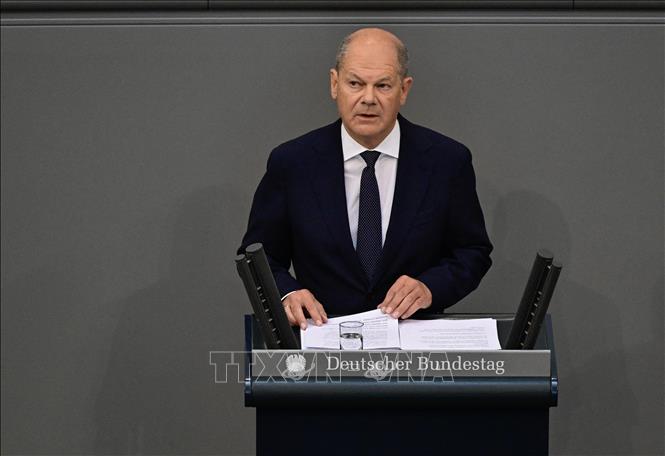Thủ tướng Đức Olaf Scholz phát biểu tại phiên họp Quốc hội Berlin, ngày 6/6/2024. Ảnh: AFP/TTXVN