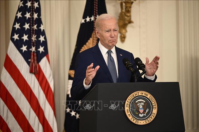 (Tư liệu) Tổng thống Mỹ Joe Biden phát biểu tại Nhà Trắng, Washington, DC. Ảnh: AFP/TTXVN