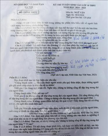 Đề thi môn Ngữ văn. Ảnh: TTXVN