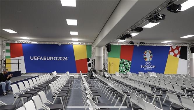 Phòng họp báo của sân vận động Olympic Berlin. Ảnh: Phương Hoa-Pv TTXVN tại Đức