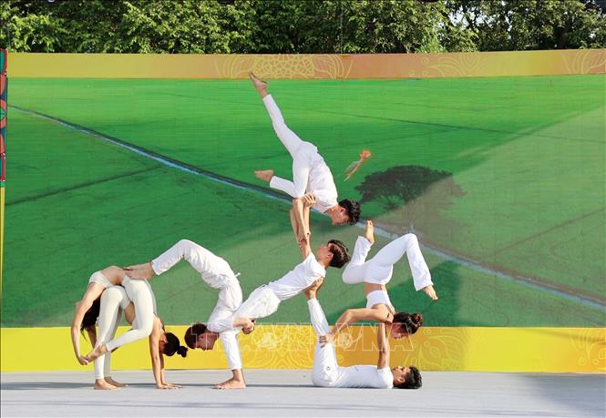 A yoga performance at the event. VNA Photo: Hoài Thu