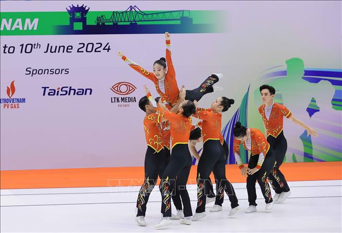 The Vietnamese team wins gold medal in the Senior Aero Dance Group. VNA Photo: Hoàng Hiếu