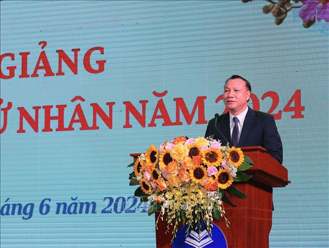 PGS. TS. Nguyễn Đức Sơn, Hiệu trưởng Trường Đại học Sư phạm Hà Nội phát biểu. Ảnh: Hoàng Hiếu - TTXVN