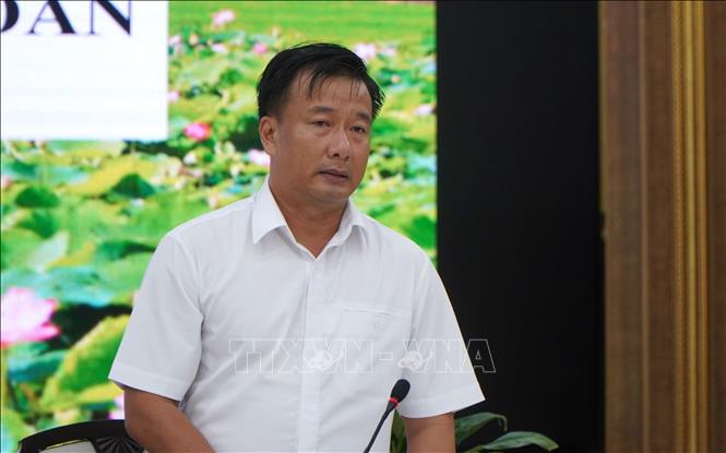 Phó Chủ tịch UBND tỉnh Đồng Tháp Nguyễn Phước Thiện phát biểu tại buổi làm việc. Ảnh: Nhựt An - TTXVN