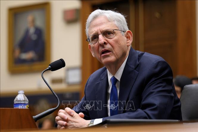 Tổng Chưởng lý Mỹ Merrick Garland trong phiên điều trần tại Ủy ban Tư pháp Hạ viện Mỹ ở Washington DC., ngày 4/6/2024. Ảnh: AFP/TTXVN