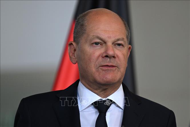 Thủ tướng Đức Olaf Scholz phát biểu trong cuộc họp báo ở Berlin ngày 10/6/2024. Ảnh: AFP/TTXVN