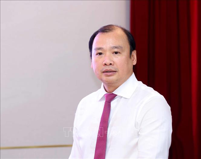 Đồng chí Lê Hải Bình, Uỷ viên Dự khuyết Trung ương Đảng, Tổng Biên tập Tạp chí Cộng sản phát biểu tại buổi làm việc. Ảnh: Phương Hoa - TTXVN